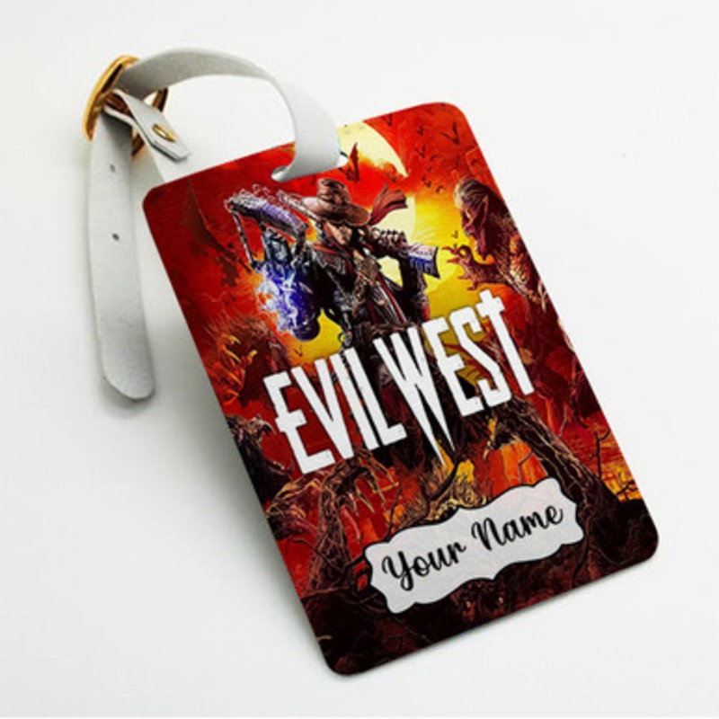 Pastele Evil West Custom Luggage Tags Personalized Name PU Leather Luggage Tag With Strap Awesome Baggage Hanging Suitcase Bag Tags Name ID Labels Travel Bag Accessories