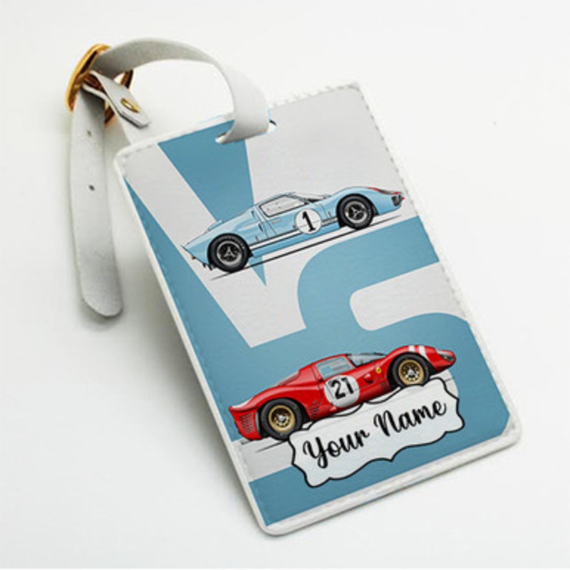 Pastele Ford V Ferrari Art Custom Luggage Tags Personalized Name PU Leather Luggage Tag With Strap Awesome Baggage Hanging Suitcase Bag Tags Name ID Labels Travel Bag Accessories