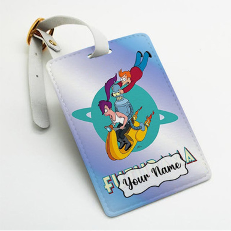 Pastele Futurama 2022 Custom Luggage Tags Personalized Name PU Leather Luggage Tag With Strap Awesome Baggage Hanging Suitcase Bag Tags Name ID Labels Travel Bag Accessories