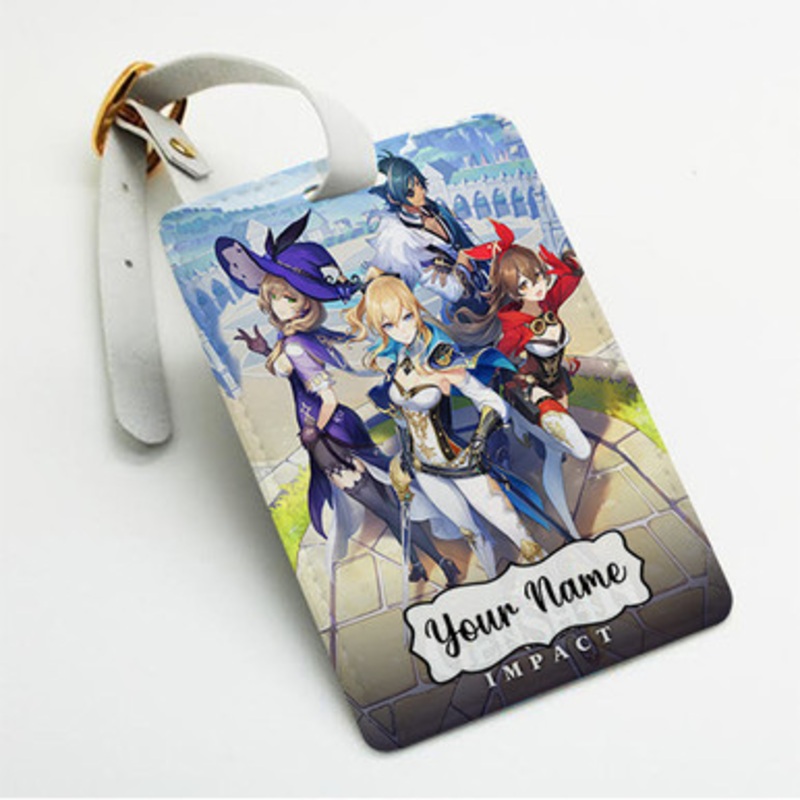 Pastele Genshin Impact Custom Luggage Tags Personalized Name PU Leather Luggage Tag With Strap Awesome Baggage Hanging Suitcase Bag Tags Name ID Labels Travel Bag Accessories