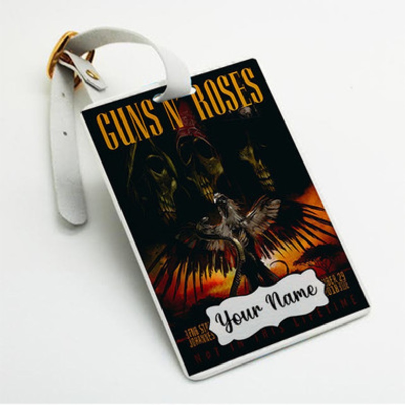 Pastele Guns N Roses Not In This Lifetime Custom Luggage Tags Personalized Name PU Leather Luggage Tag With Strap Awesome Baggage Hanging Suitcase Bag Tags Name ID Labels Travel Bag Accessories