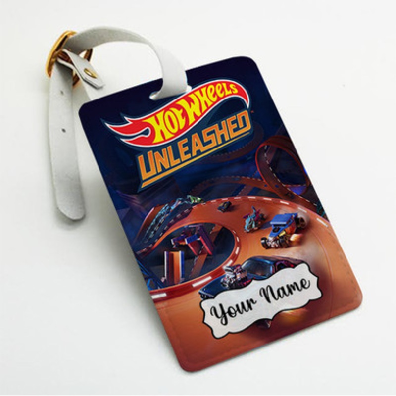 Pastele Hot Wheels Unleashed Custom Luggage Tags Personalized Name PU Leather Luggage Tag With Strap Awesome Baggage Hanging Suitcase Bag Tags Name ID Labels Travel Bag Accessories