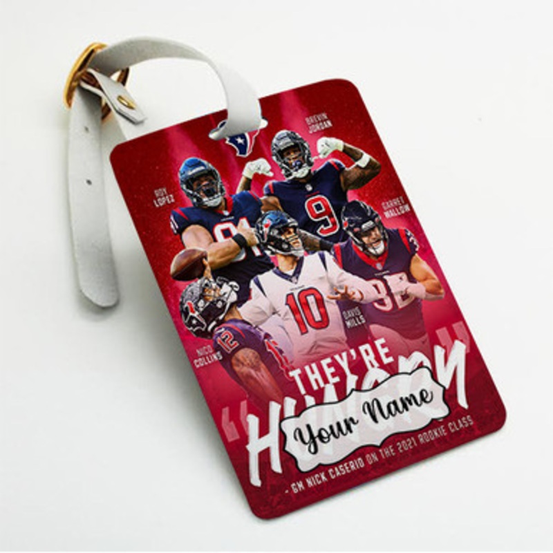 Pastele Houston Texans NFL 2022 Custom Luggage Tags Personalized Name PU Leather Luggage Tag With Strap Awesome Baggage Hanging Suitcase Bag Tags Name ID Labels Travel Bag Accessories