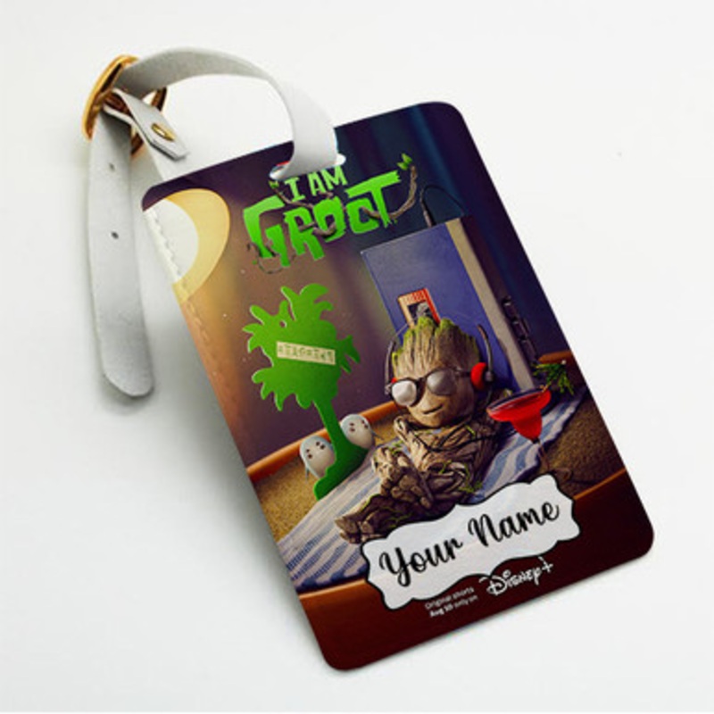 Pastele I Am Groot Custom Luggage Tags Personalized Name PU Leather Luggage Tag With Strap Awesome Baggage Hanging Suitcase Bag Tags Name ID Labels Travel Bag Accessories