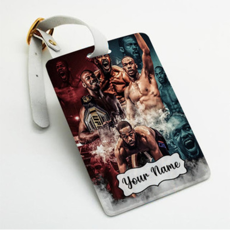 Pastele Jon Jones UFC MMA Custom Luggage Tags Personalized Name PU Leather Luggage Tag With Strap Awesome Baggage Hanging Suitcase Bag Tags Name ID Labels Travel Bag Accessories