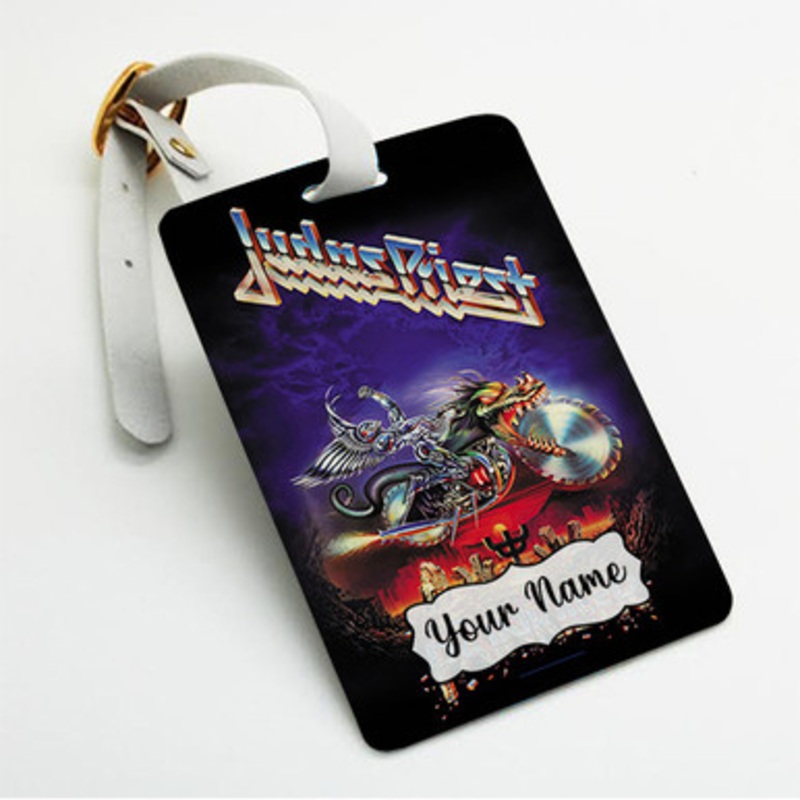 Pastele Judas Priest Painkiller Custom Luggage Tags Personalized Name PU Leather Luggage Tag With Strap Awesome Baggage Hanging Suitcase Bag Tags Name ID Labels Travel Bag Accessories