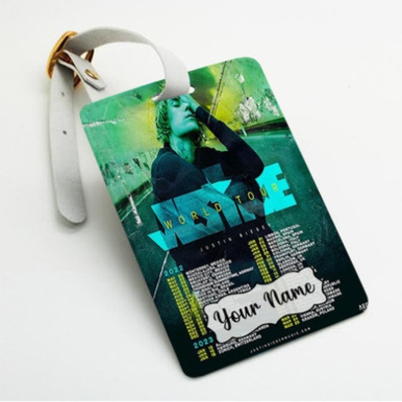 Pastele Justin Bieber World Tour 2022 2023 Custom Luggage Tags Personalized Name PU Leather Luggage Tag With Strap Awesome Baggage Hanging Suitcase Bag Tags Name ID Labels Travel Bag Accessories
