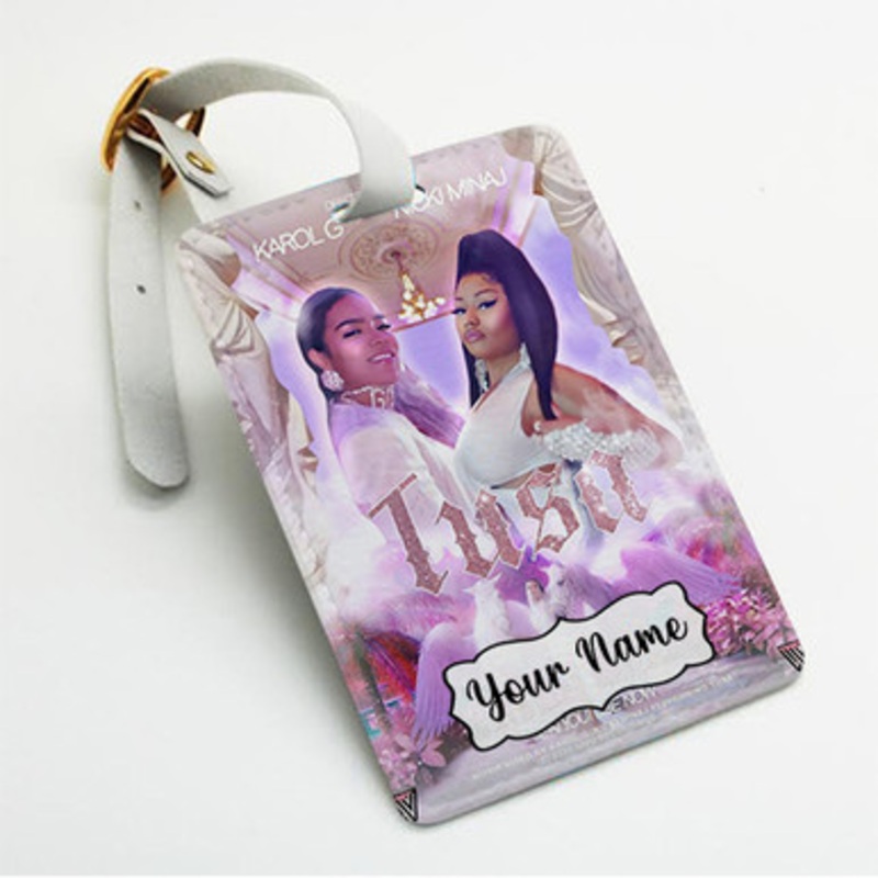 Pastele Karol G and Nicki Minaj Custom Luggage Tags Personalized Name PU Leather Luggage Tag With Strap Awesome Baggage Hanging Suitcase Bag Tags Name ID Labels Travel Bag Accessories