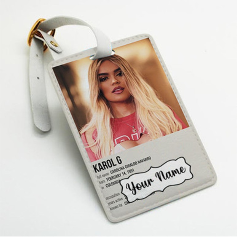 Pastele Karol G Poster Custom Luggage Tags Personalized Name PU Leather Luggage Tag With Strap Awesome Baggage Hanging Suitcase Bag Tags Name ID Labels Travel Bag Accessories