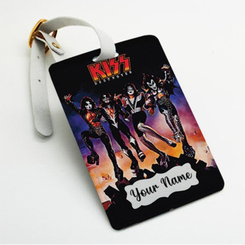 Pastele Kiss Destroyer Custom Luggage Tags Personalized Name PU Leather Luggage Tag With Strap Awesome Baggage Hanging Suitcase Bag Tags Name ID Labels Travel Bag Accessories