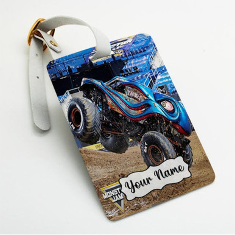 Pastele Kraken Monster Truck Custom Luggage Tags Personalized Name PU Leather Luggage Tag With Strap Awesome Baggage Hanging Suitcase Bag Tags Name ID Labels Travel Bag Accessories