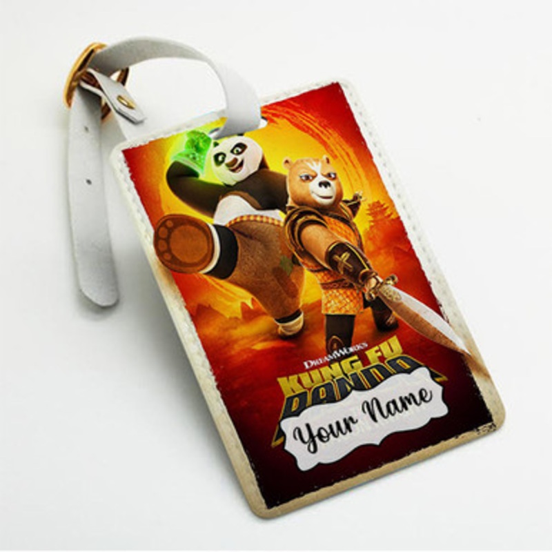 Pastele Kung Fu Panda The Dragon Knight Custom Luggage Tags Personalized Name PU Leather Luggage Tag With Strap Awesome Baggage Hanging Suitcase Bag Tags Name ID Labels Travel Bag Accessories