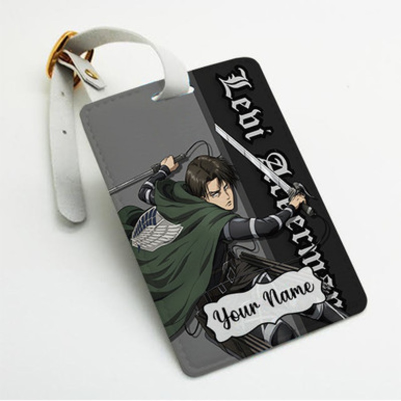 Pastele Levi Ackerman Attack on Titan The Final Season Custom Luggage Tags Personalized Name PU Leather Luggage Tag With Strap Awesome Baggage Hanging Suitcase Bag Tags Name ID Labels Travel Bag Accessories