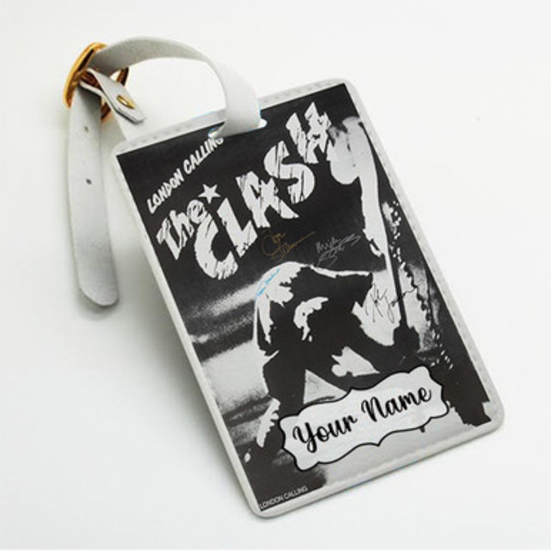Pastele London Calling The Clash Signed Custom Luggage Tags Personalized Name PU Leather Luggage Tag With Strap Awesome Baggage Hanging Suitcase Bag Tags Name ID Labels Travel Bag Accessories