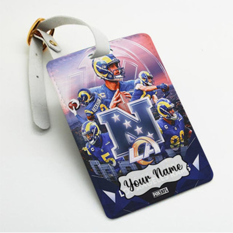 Pastele Los Angeles Rams NFL 2022 Custom Luggage Tags Personalized Name PU Leather Luggage Tag With Strap Awesome Baggage Hanging Suitcase Bag Tags Name ID Labels Travel Bag Accessories