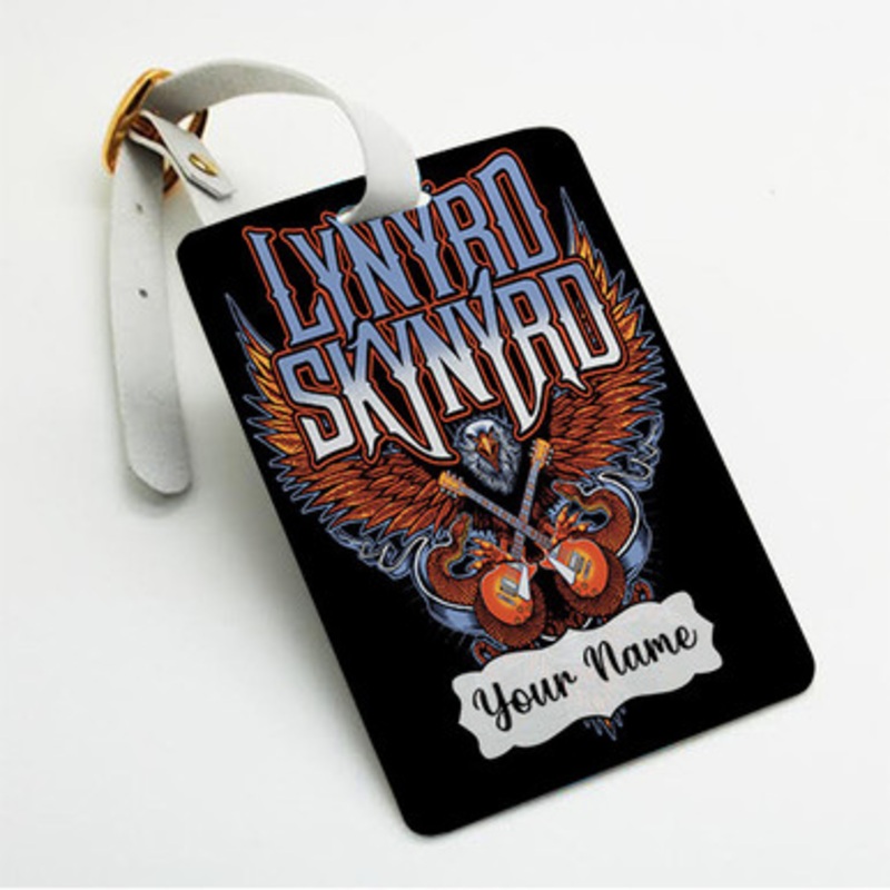 Pastele Lynyrd Skynyrd Custom Luggage Tags Personalized Name PU Leather Luggage Tag With Strap Awesome Baggage Hanging Suitcase Bag Tags Name ID Labels Travel Bag Accessories