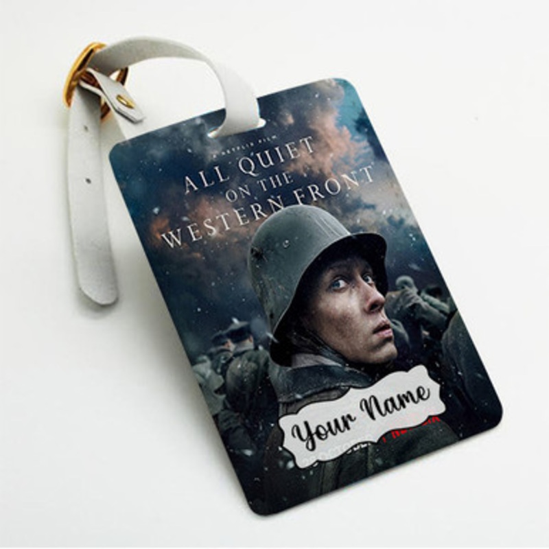 Pastele All Quiet on the Western Front Custom Luggage Tags Personalized Name PU Leather Luggage Tag With Strap Awesome Baggage Hanging Suitcase Bag Tags Name ID Labels Travel Bag Accessories