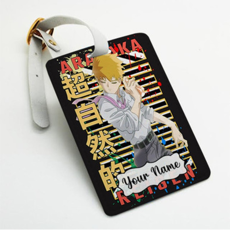 Pastele Arataka Reigen Mob Psycho Custom Luggage Tags Personalized Name PU Leather Luggage Tag With Strap Awesome Baggage Hanging Suitcase Bag Tags Name ID Labels Travel Bag Accessories