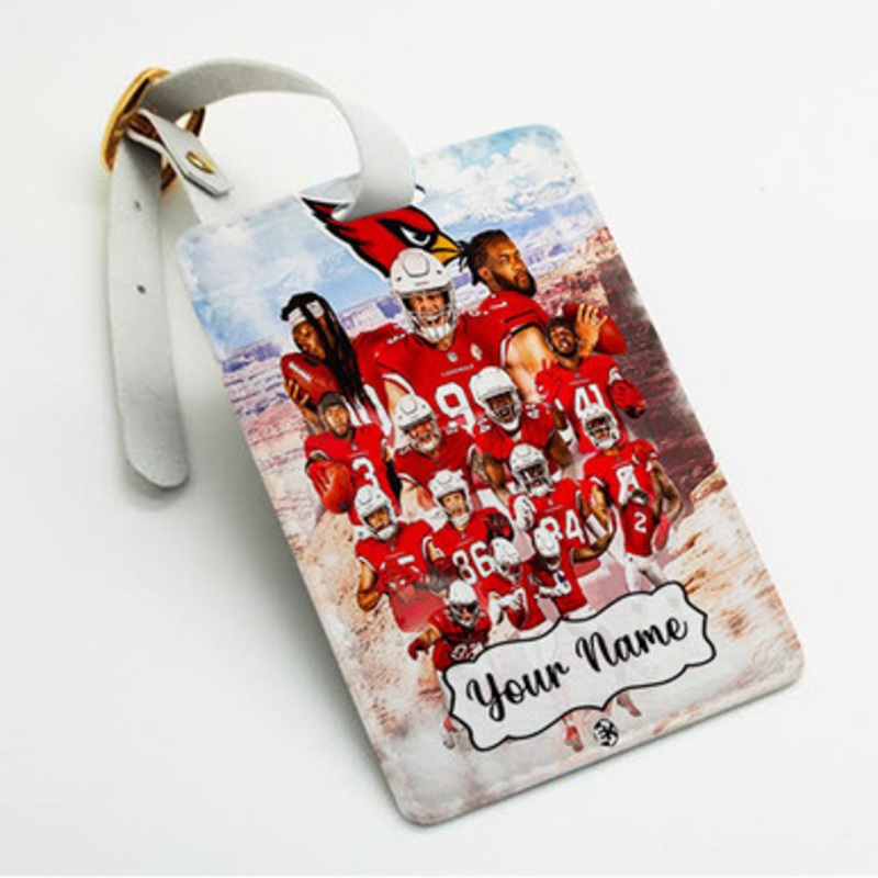 Pastele Arizona Cardinals NFL 2022 Squad Custom Luggage Tags Personalized Name PU Leather Luggage Tag With Strap Awesome Baggage Hanging Suitcase Bag Tags Name ID Labels Travel Bag Accessories
