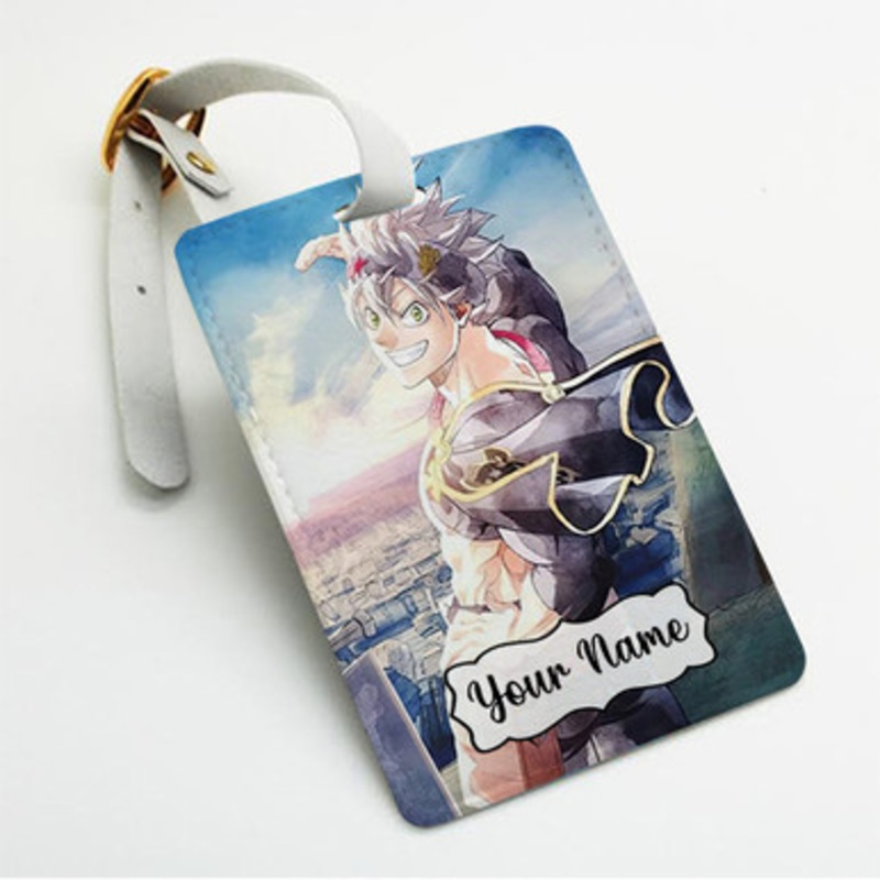 Pastele Asta Black Clover Sword of The Wizard King Custom Luggage Tags Personalized Name PU Leather Luggage Tag With Strap Awesome Baggage Hanging Suitcase Bag Tags Name ID Labels Travel Bag Accessories