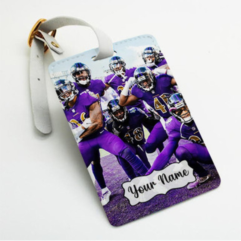 Pastele Baltimore Ravens NFL 2022 Squad Custom Luggage Tags Personalized Name PU Leather Luggage Tag With Strap Awesome Baggage Hanging Suitcase Bag Tags Name ID Labels Travel Bag Accessories