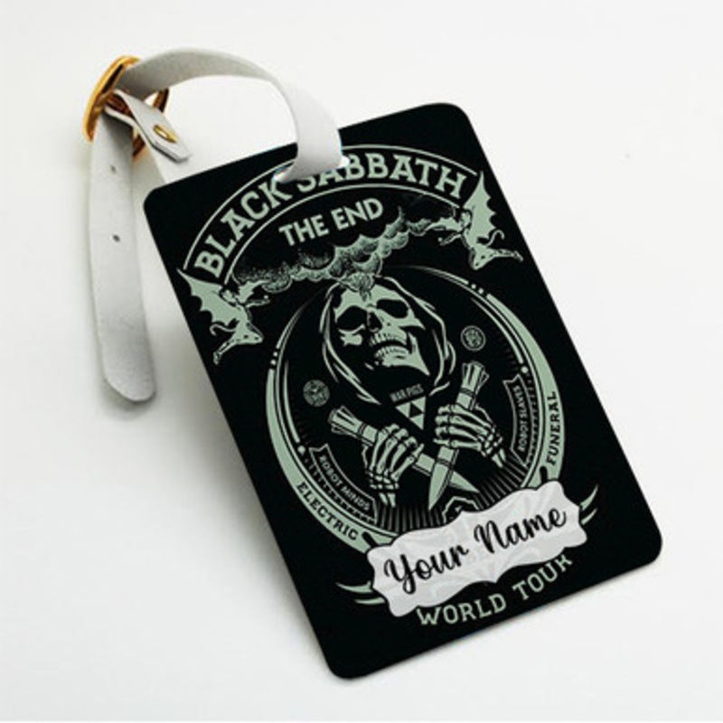 Pastele Black Sabbath The End World Tour Custom Luggage Tags Personalized Name PU Leather Luggage Tag With Strap Awesome Baggage Hanging Suitcase Bag Tags Name ID Labels Travel Bag Accessories