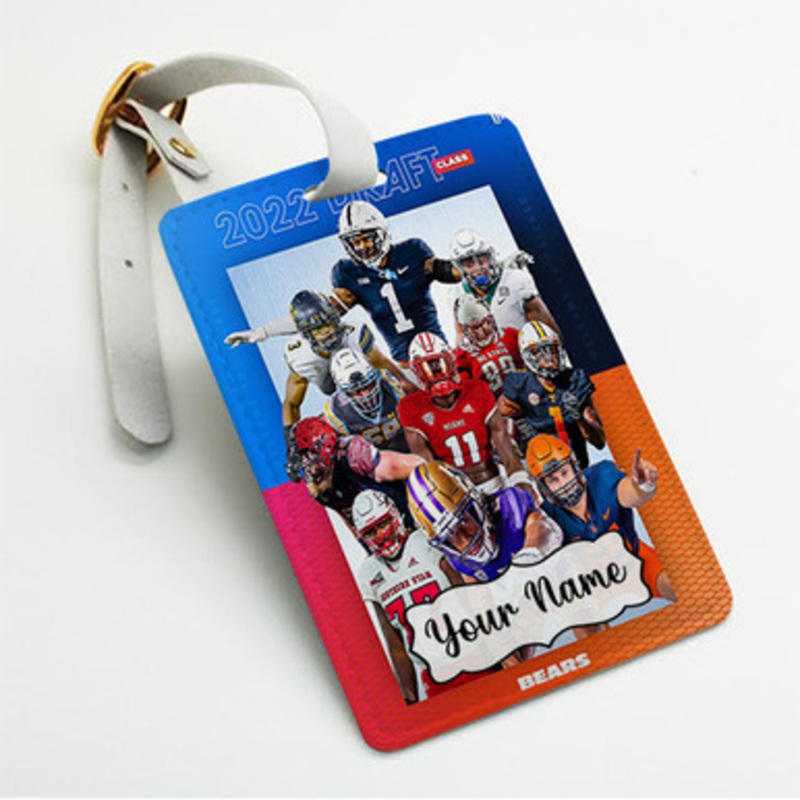 Pastele Chicago Bears NFL 2022 Custom Luggage Tags Personalized Name PU Leather Luggage Tag With Strap Awesome Baggage Hanging Suitcase Bag Tags Name ID Labels Travel Bag Accessories
