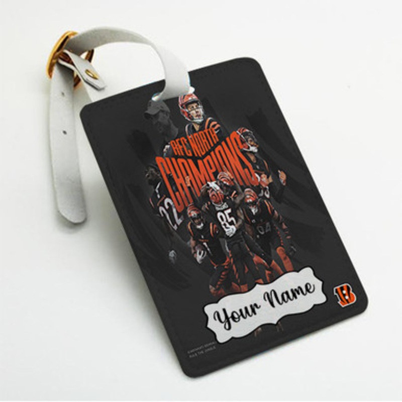 Pastele Cincinnati Bengals NFL 2022 Custom Luggage Tags Personalized Name PU Leather Luggage Tag With Strap Awesome Baggage Hanging Suitcase Bag Tags Name ID Labels Travel Bag Accessories