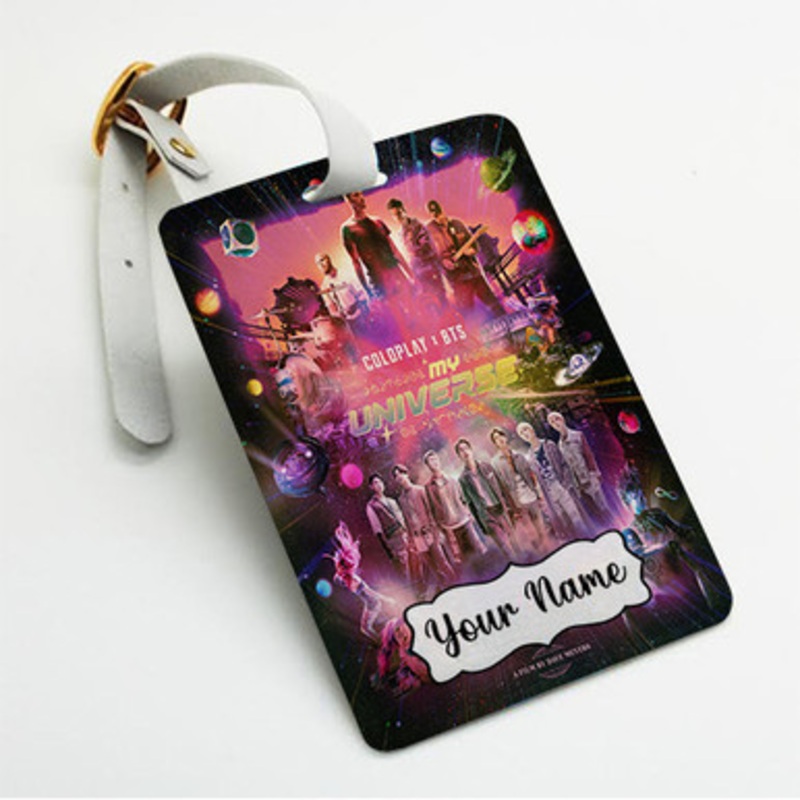 Pastele Coldplay BTS My Universe Custom Luggage Tags Personalized Name PU Leather Luggage Tag With Strap Awesome Baggage Hanging Suitcase Bag Tags Name ID Labels Travel Bag Accessories