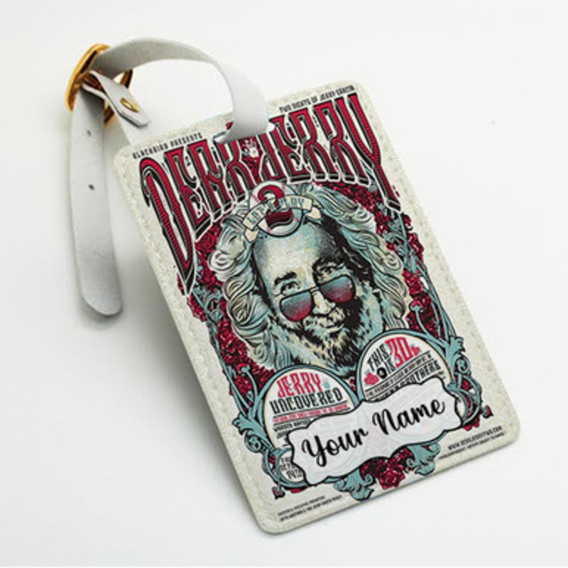 Pastele Dear Jerry Garcia Custom Luggage Tags Personalized Name PU Leather Luggage Tag With Strap Awesome Baggage Hanging Suitcase Bag Tags Name ID Labels Travel Bag Accessories