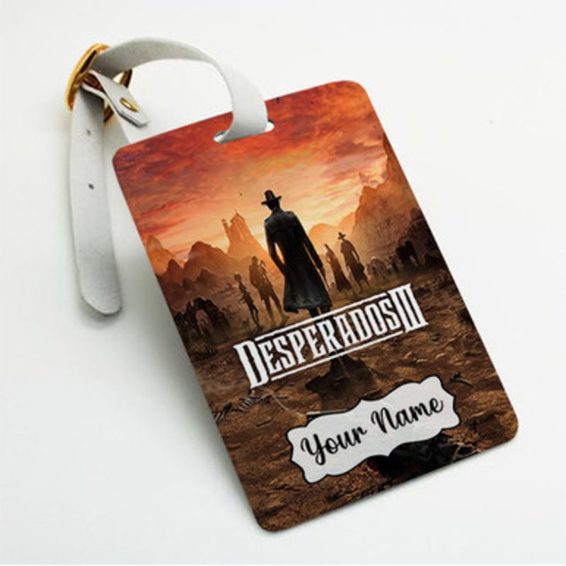 Pastele Desperados 3 Custom Luggage Tags Personalized Name PU Leather Luggage Tag With Strap Awesome Baggage Hanging Suitcase Bag Tags Name ID Labels Travel Bag Accessories