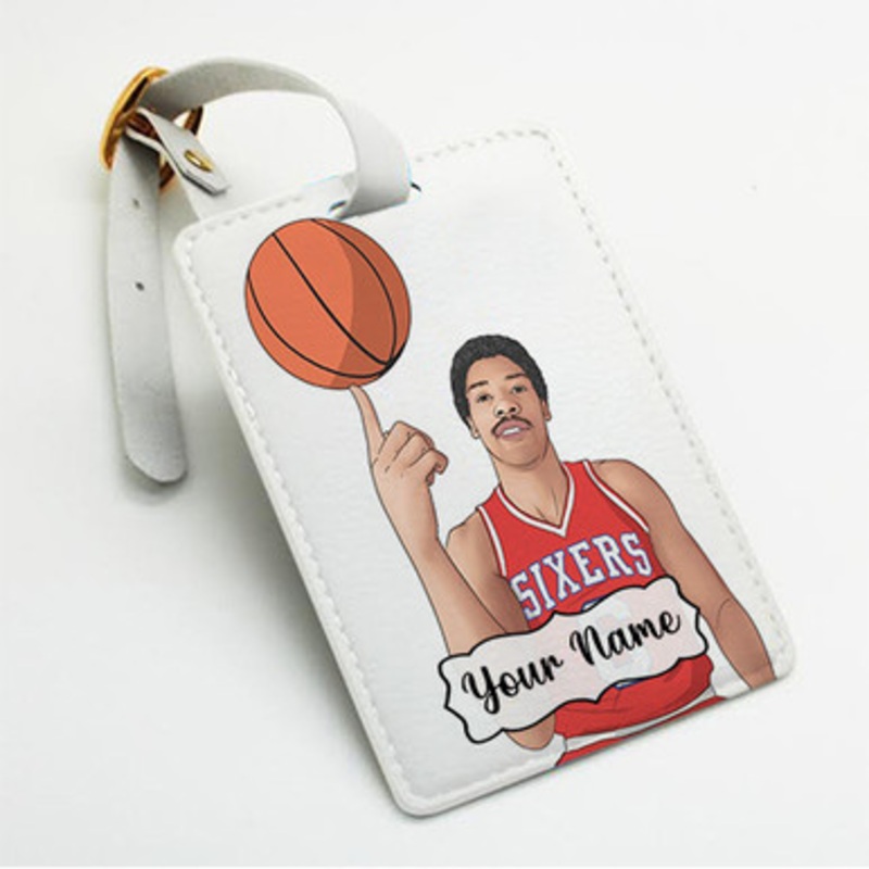 Pastele Dr J Julius Erving Basketball Custom Luggage Tags Personalized Name PU Leather Luggage Tag With Strap Awesome Baggage Hanging Suitcase Bag Tags Name ID Labels Travel Bag Accessories