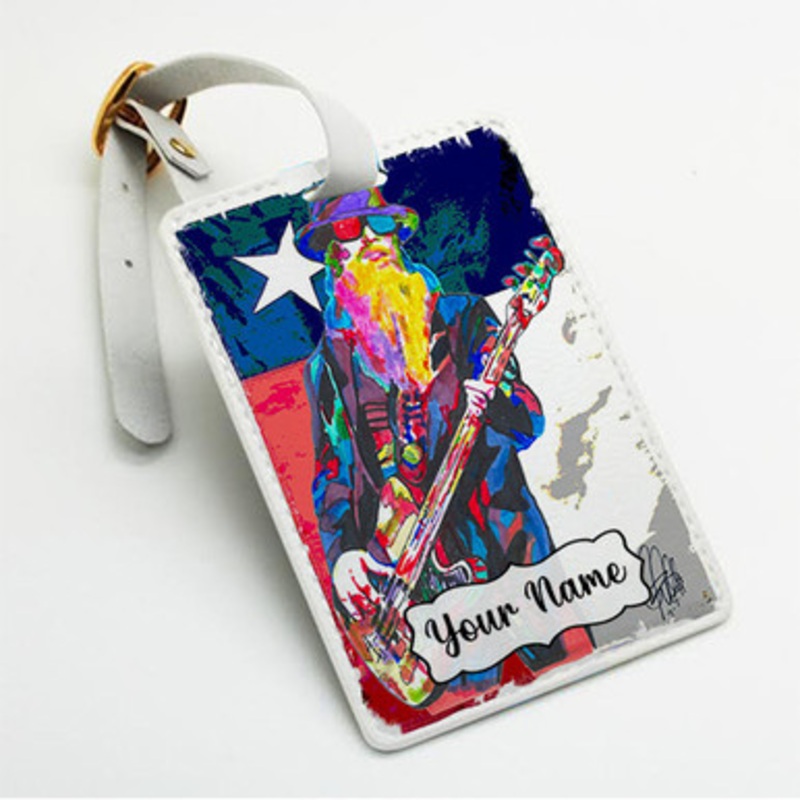 Pastele Dusty Hill Zz Top Custom Luggage Tags Personalized Name PU Leather Luggage Tag With Strap Awesome Baggage Hanging Suitcase Bag Tags Name ID Labels Travel Bag Accessories