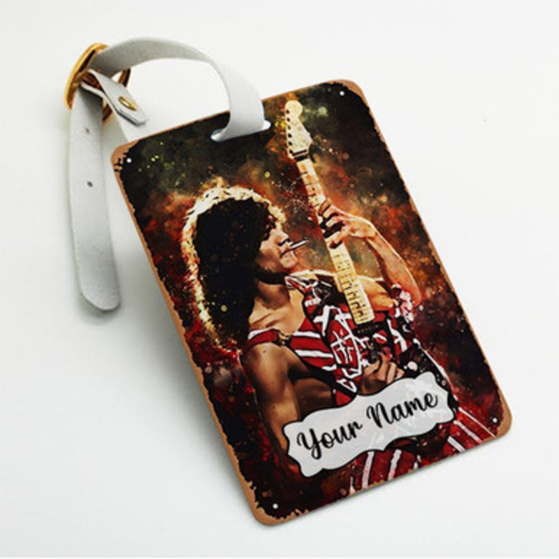 Pastele Eddie Van Halen Custom Luggage Tags Personalized Name PU Leather Luggage Tag With Strap Awesome Baggage Hanging Suitcase Bag Tags Name ID Labels Travel Bag Accessories