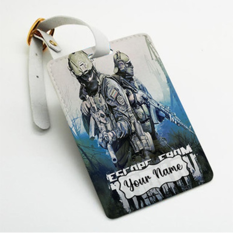Pastele Escape from Tarkov Custom Luggage Tags Personalized Name PU Leather Luggage Tag With Strap Awesome Baggage Hanging Suitcase Bag Tags Name ID Labels Travel Bag Accessories