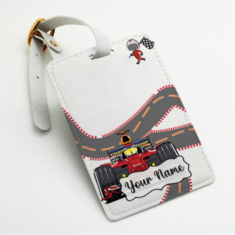 Pastele F1 Grand Prix Racing Custom Luggage Tags Personalized Name PU Leather Luggage Tag With Strap Awesome Baggage Hanging Suitcase Bag Tags Name ID Labels Travel Bag Accessories