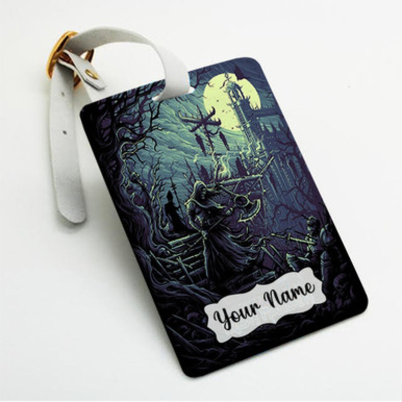 Pastele Fear Of The Dark Iron Maiden Custom Luggage Tags Personalized Name PU Leather Luggage Tag With Strap Awesome Baggage Hanging Suitcase Bag Tags Name ID Labels Travel Bag Accessories