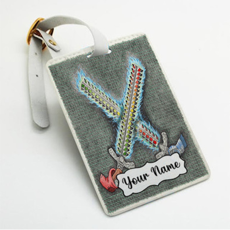 Pastele Fievel Is Glauque Flaming Swords Custom Luggage Tags Personalized Name PU Leather Luggage Tag With Strap Awesome Baggage Hanging Suitcase Bag Tags Name ID Labels Travel Bag Accessories