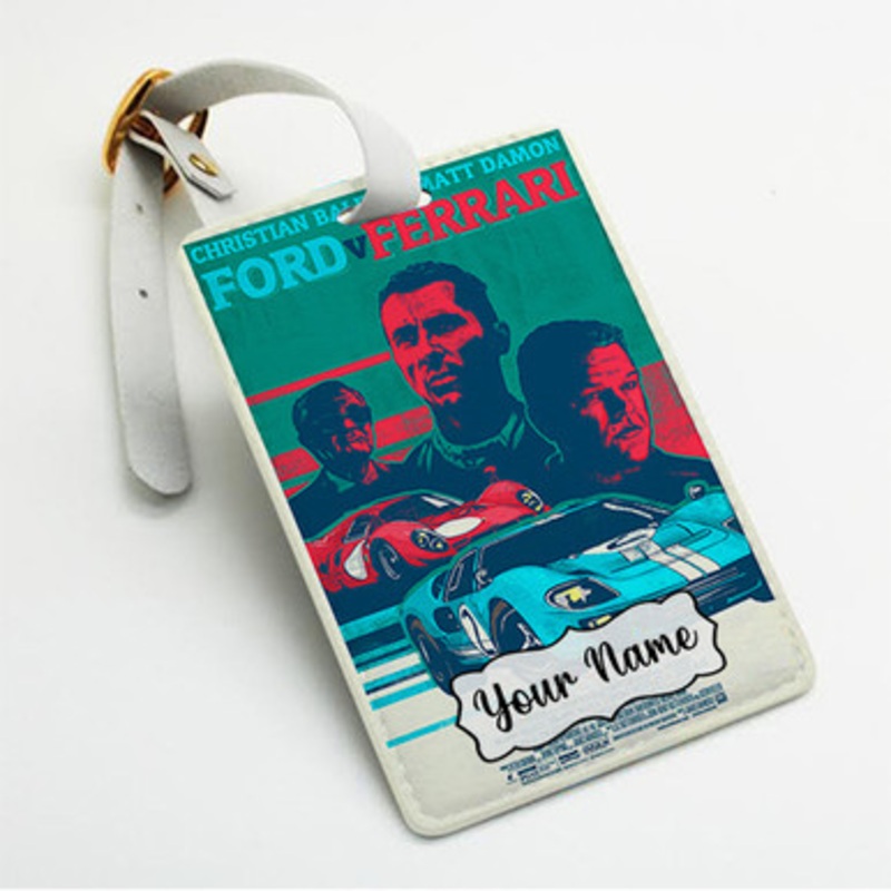Pastele Ford V Ferrari Movie Custom Luggage Tags Personalized Name PU Leather Luggage Tag With Strap Awesome Baggage Hanging Suitcase Bag Tags Name ID Labels Travel Bag Accessories