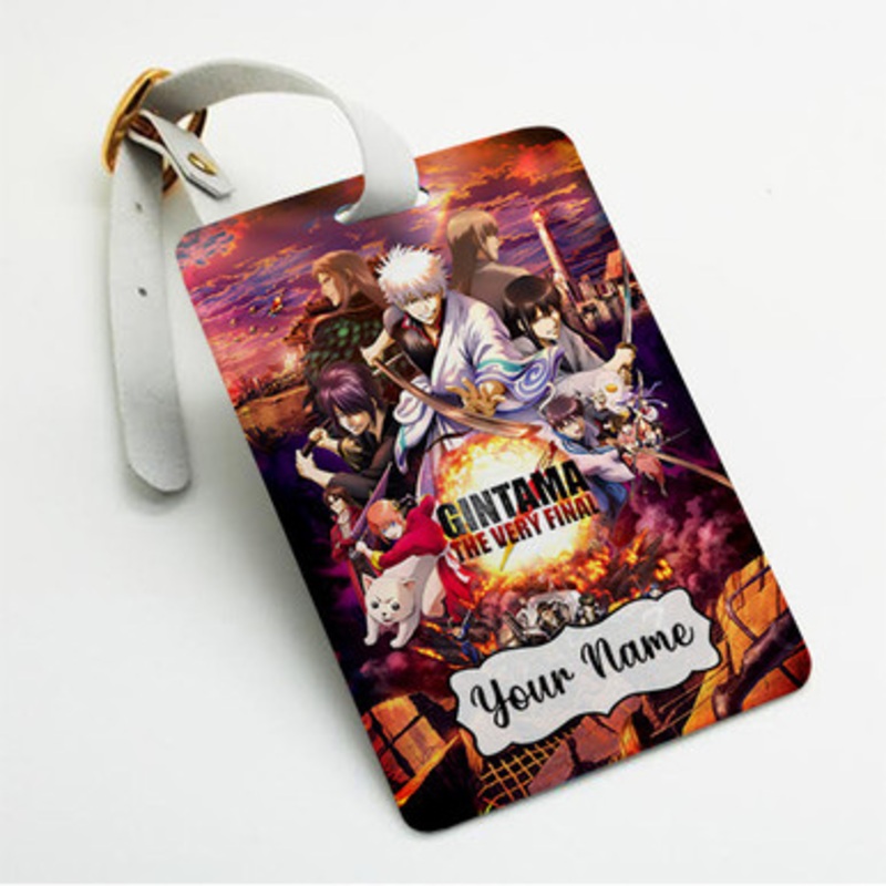 Pastele Gintama The Very Final Custom Luggage Tags Personalized Name PU Leather Luggage Tag With Strap Awesome Baggage Hanging Suitcase Bag Tags Name ID Labels Travel Bag Accessories
