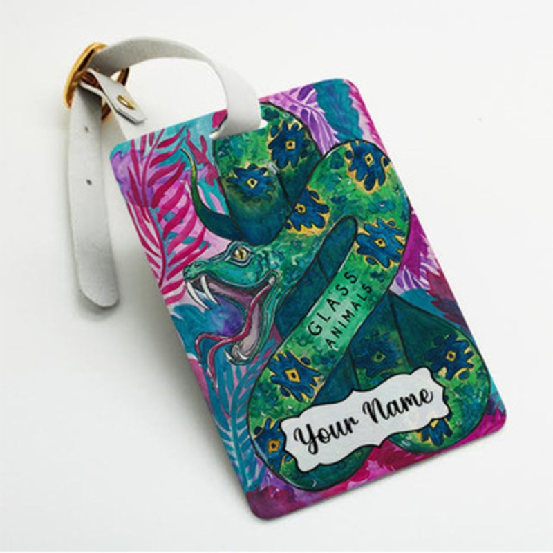 Pastele Glass Animals Tour Custom Luggage Tags Personalized Name PU Leather Luggage Tag With Strap Awesome Baggage Hanging Suitcase Bag Tags Name ID Labels Travel Bag Accessories
