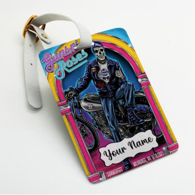 Pastele Guns N Roses Milwaukee Custom Luggage Tags Personalized Name PU Leather Luggage Tag With Strap Awesome Baggage Hanging Suitcase Bag Tags Name ID Labels Travel Bag Accessories