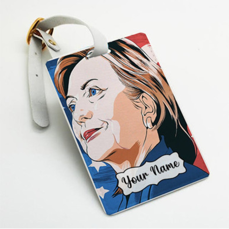 Pastele Hillary Clinton Poster Custom Luggage Tags Personalized Name PU Leather Luggage Tag With Strap Awesome Baggage Hanging Suitcase Bag Tags Name ID Labels Travel Bag Accessories