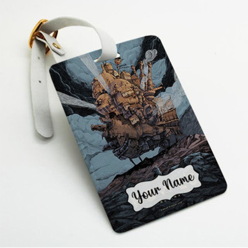 Pastele Howls Moving Castle Custom Luggage Tags Personalized Name PU Leather Luggage Tag With Strap Awesome Baggage Hanging Suitcase Bag Tags Name ID Labels Travel Bag Accessories