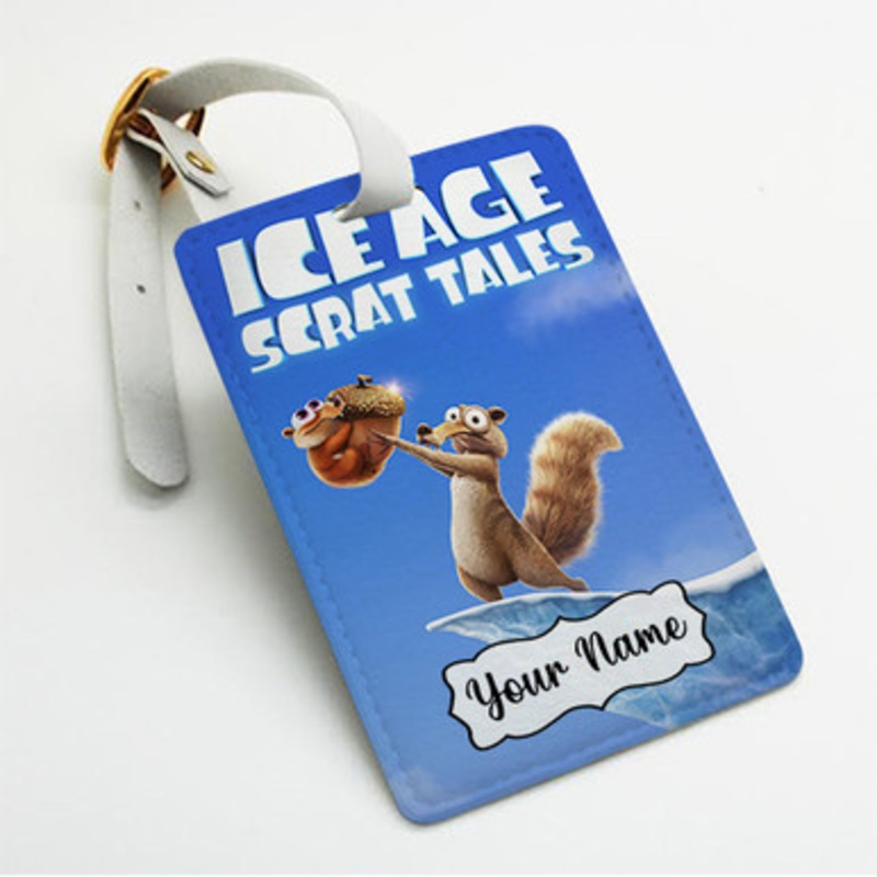 Pastele Ice Age Scrat Tales Custom Luggage Tags Personalized Name PU Leather Luggage Tag With Strap Awesome Baggage Hanging Suitcase Bag Tags Name ID Labels Travel Bag Accessories