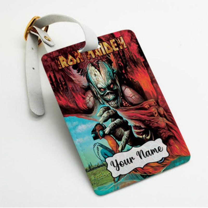 Pastele Iron Maiden Virtual XI Custom Luggage Tags Personalized Name PU Leather Luggage Tag With Strap Awesome Baggage Hanging Suitcase Bag Tags Name ID Labels Travel Bag Accessories