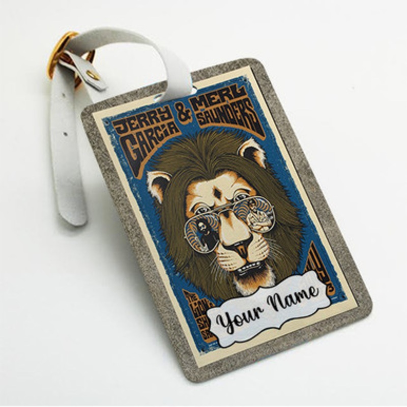 Pastele Jerry Garcia and Merl Saunder Custom Luggage Tags Personalized Name PU Leather Luggage Tag With Strap Awesome Baggage Hanging Suitcase Bag Tags Name ID Labels Travel Bag Accessories