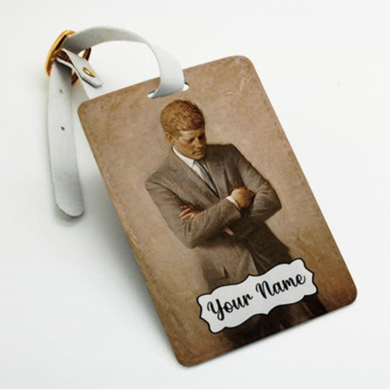 Pastele John F Kennedy Art Poster Custom Luggage Tags Personalized Name PU Leather Luggage Tag With Strap Awesome Baggage Hanging Suitcase Bag Tags Name ID Labels Travel Bag Accessories