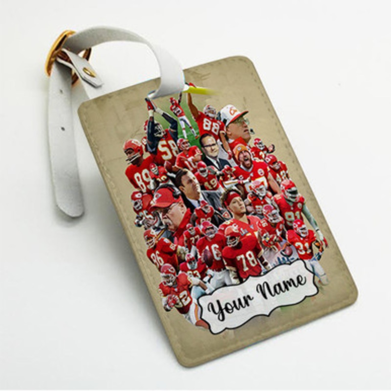Pastele Kansas City Chiefs NFL 2022 Custom Luggage Tags Personalized Name PU Leather Luggage Tag With Strap Awesome Baggage Hanging Suitcase Bag Tags Name ID Labels Travel Bag Accessories