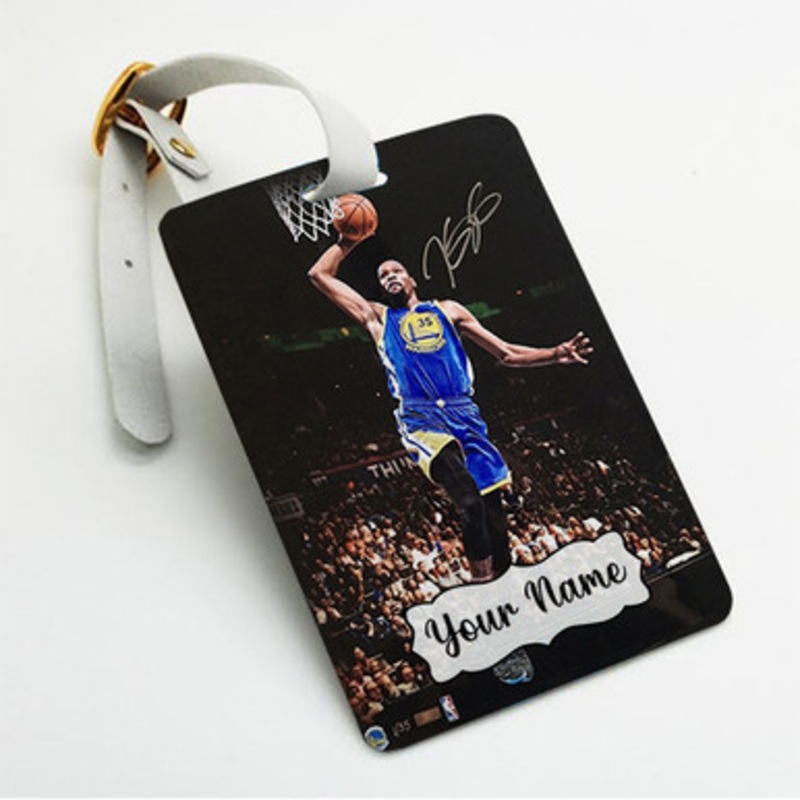 Pastele Kevin Durant Signed Warriors Slam Dunk Custom Luggage Tags Personalized Name PU Leather Luggage Tag With Strap Awesome Baggage Hanging Suitcase Bag Tags Name ID Labels Travel Bag Accessories